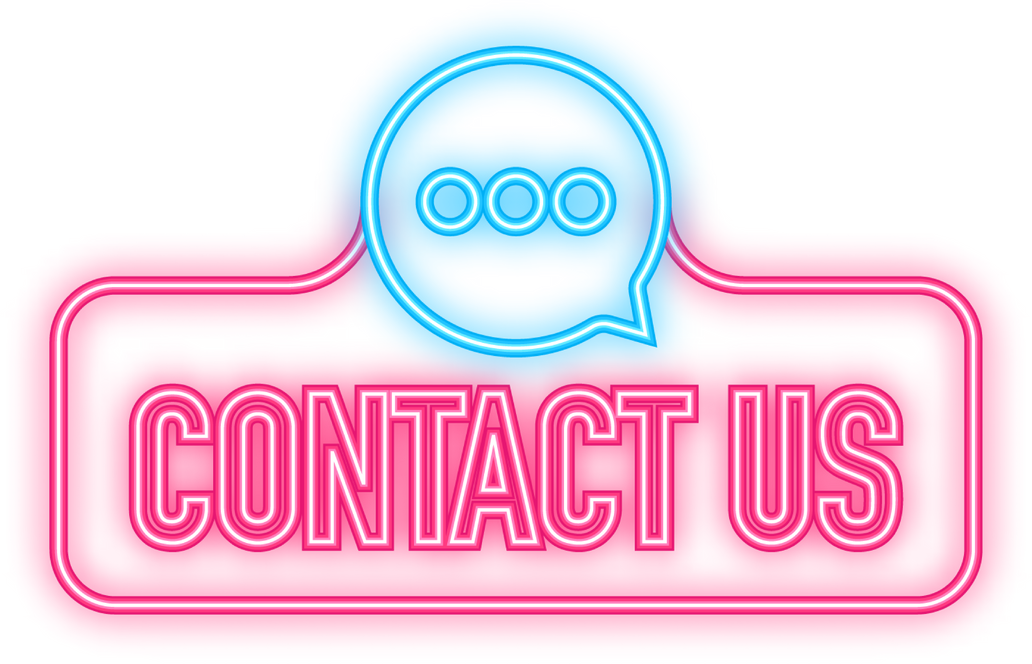 Neon Icon. Contact us blue realistic paper speech bubble.